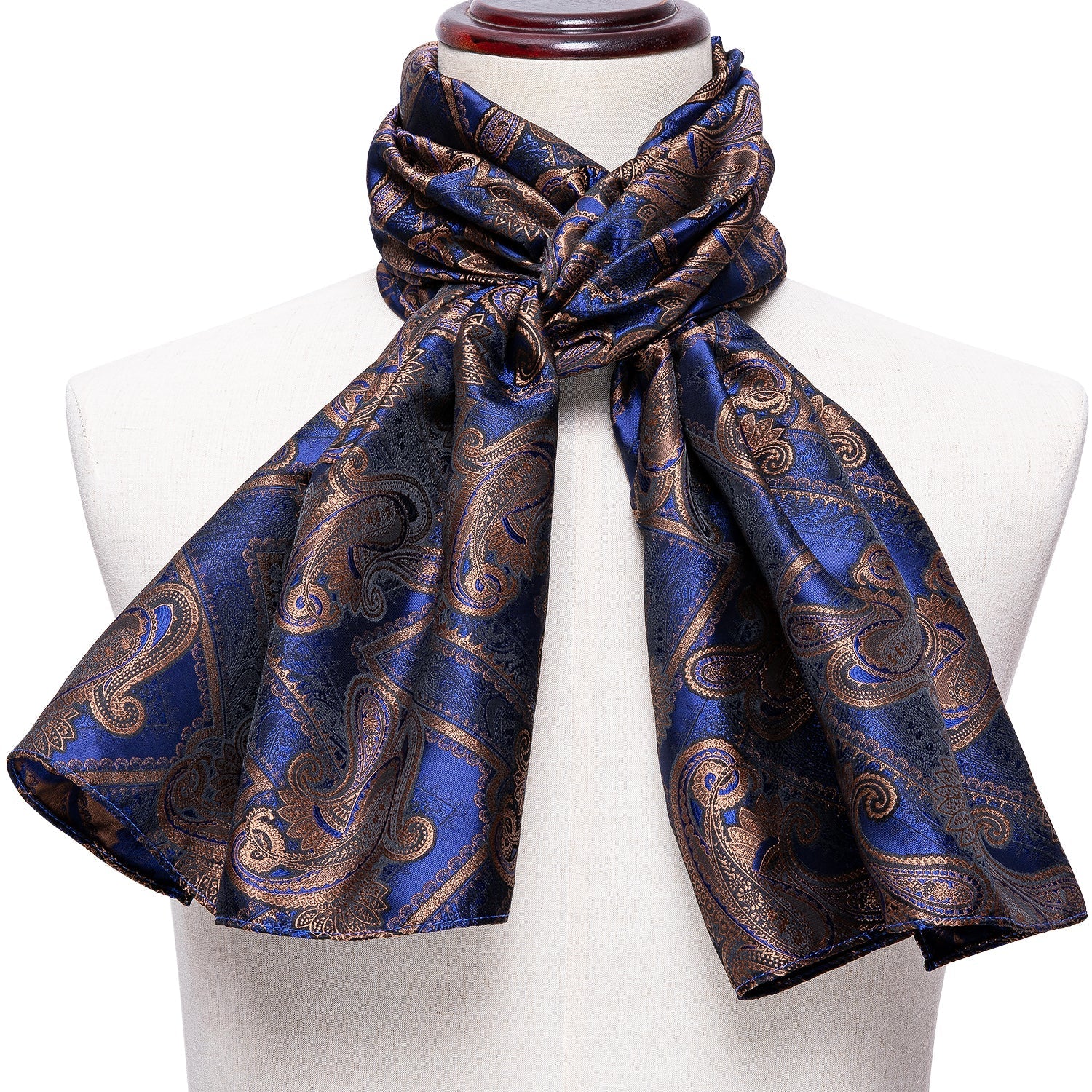 Blue and Bronze Paisley Silk Scarf - GentCrest - View 4
