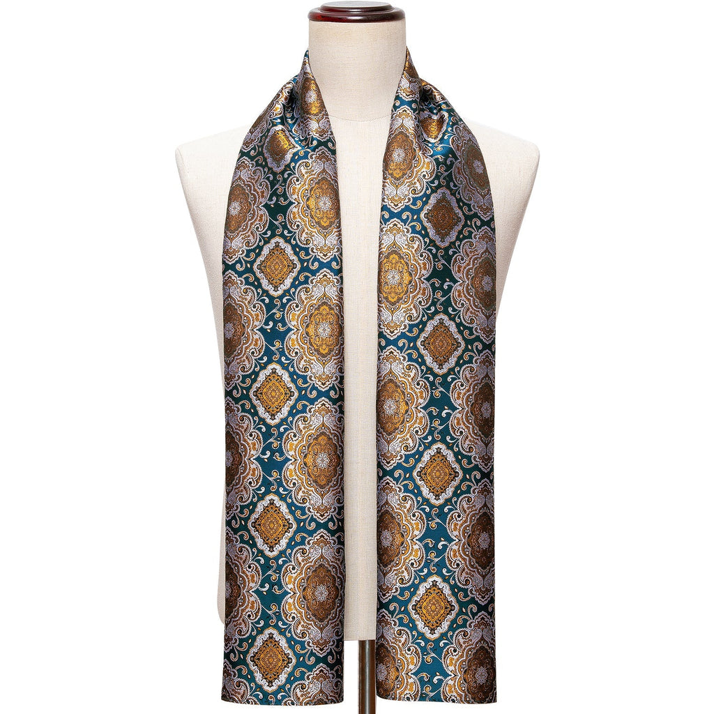 Cyan and Gold Silk Scarf - GentCrest - View 6