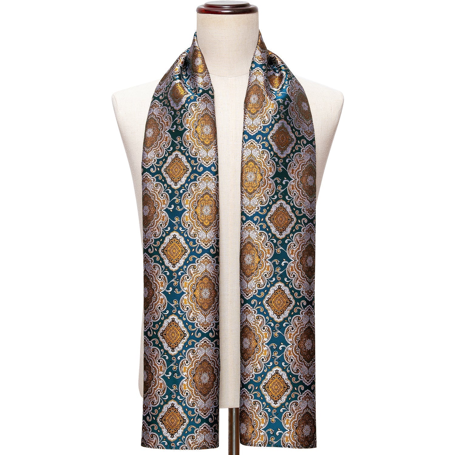 Cyan and Gold Silk Scarf - GentCrest - View 6