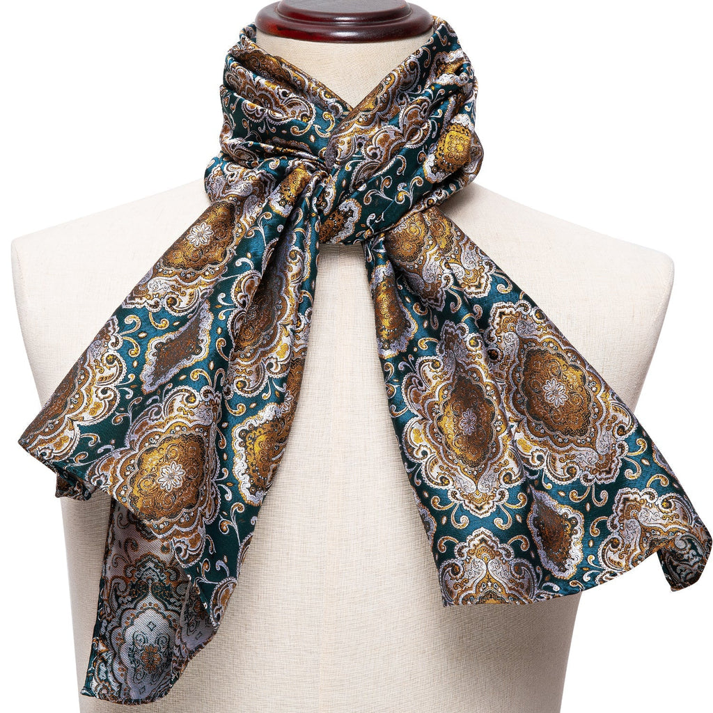 Cyan and Gold Silk Scarf - GentCrest - View 3