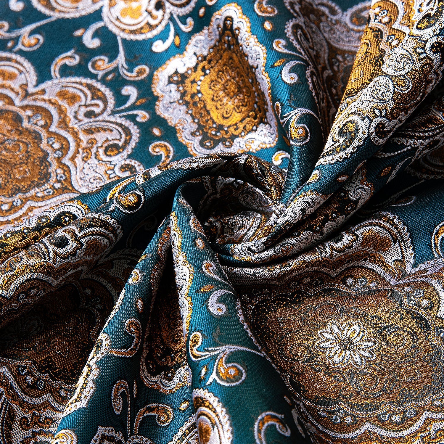 Cyan and Gold Silk Scarf - GentCrest - View 5