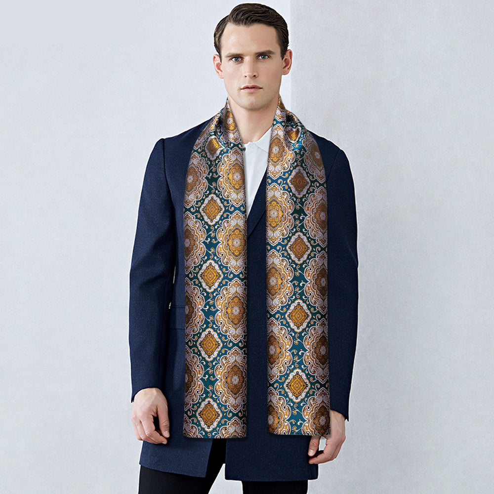 Cyan and Gold Silk Scarf - GentCrest