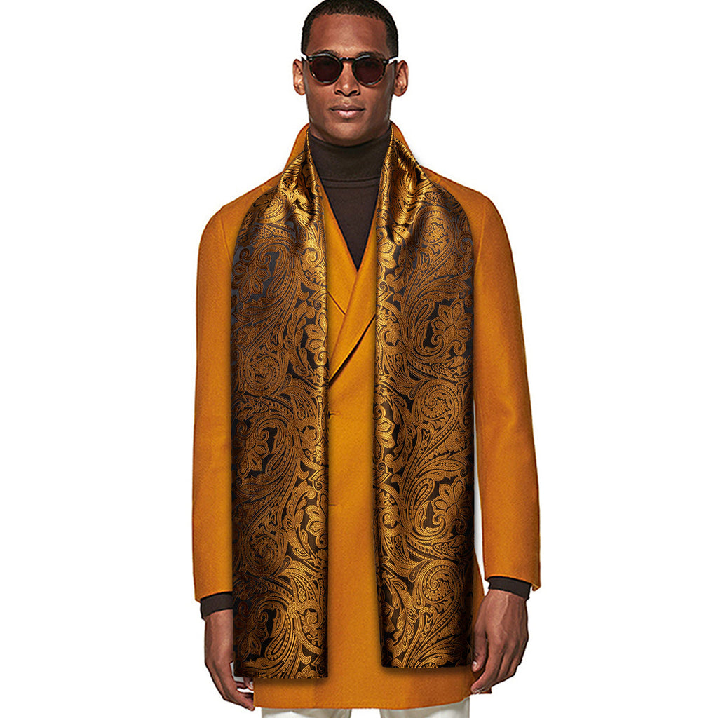 Luxury Gold Black Floral Silk Scarf - GentCrest