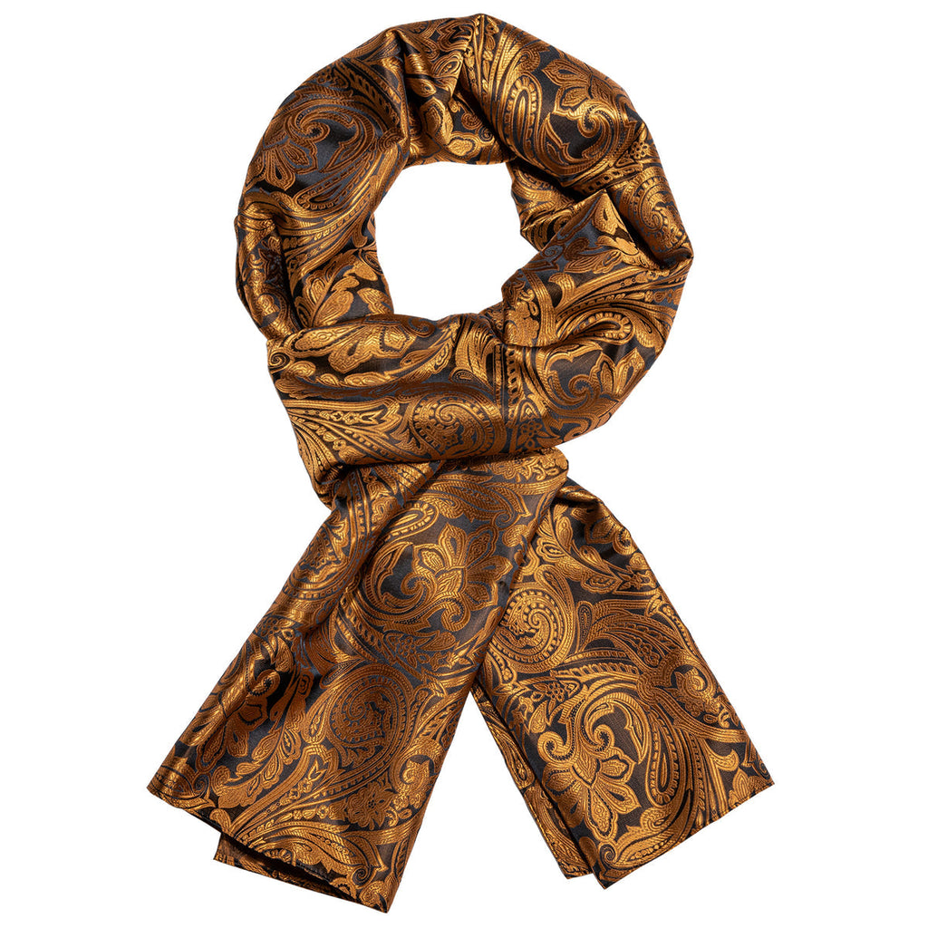 Luxury Gold Black Floral Silk Scarf - GentCrest - View 2