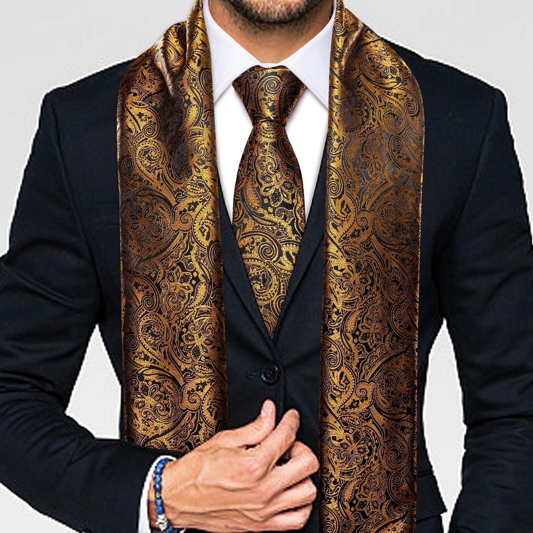 GentCrest Gold Paisley Men's Scarf - Image 1