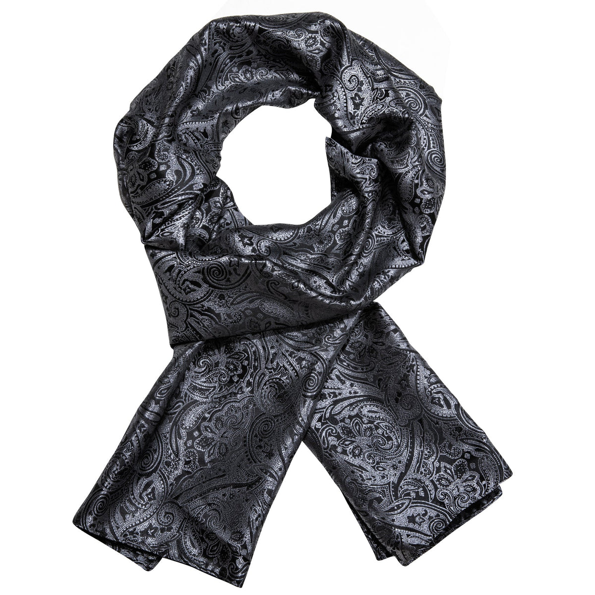 Luxury Black Silver Floral Silk Scarf - GentCrest - View 3