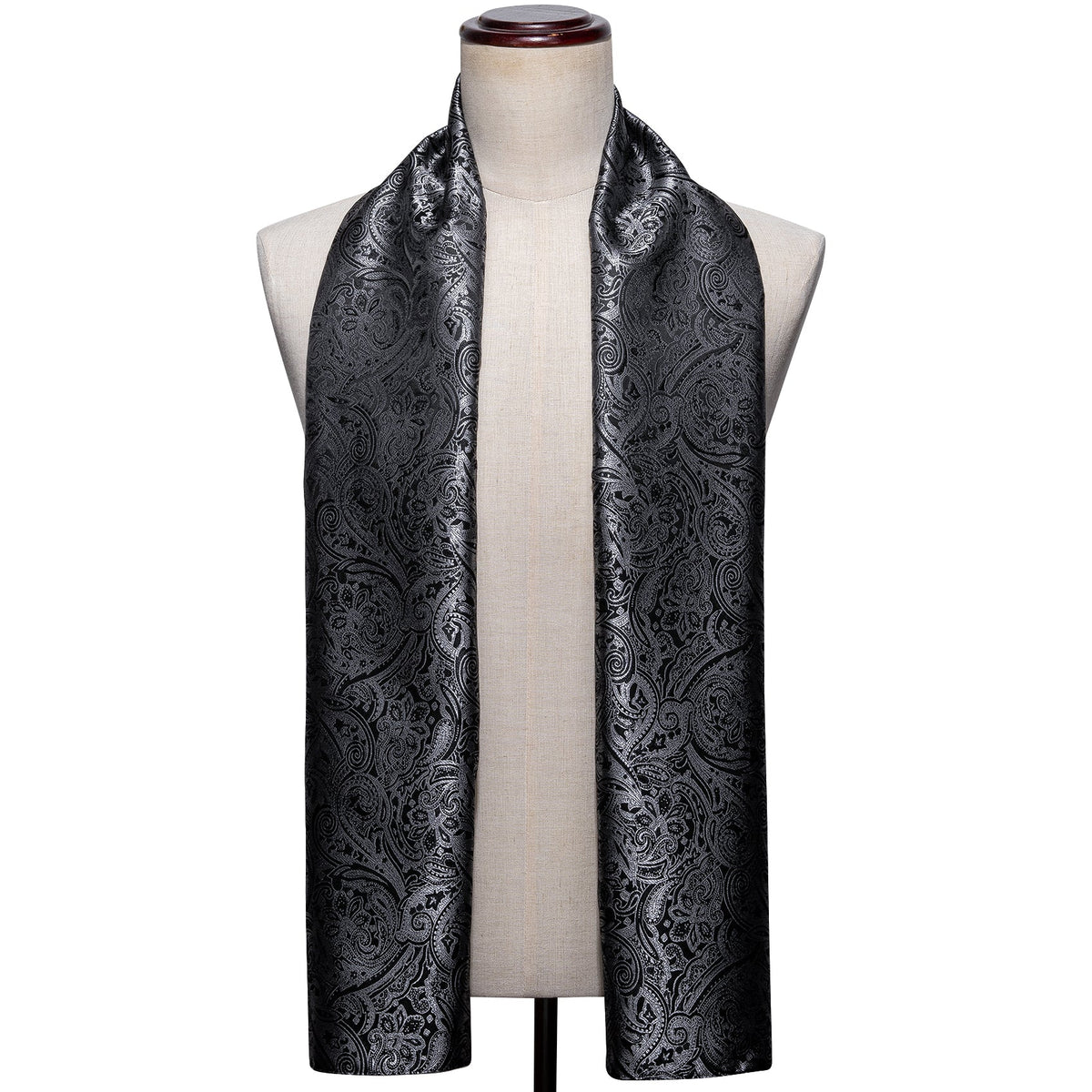 Luxury Black Silver Floral Silk Scarf - GentCrest - View 5