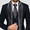 Luxury Black Silver Floral Silk Scarf - GentCrest