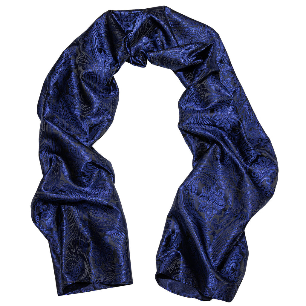 Luxury Blue Floral Silk Scarf - GentCrest - View 3