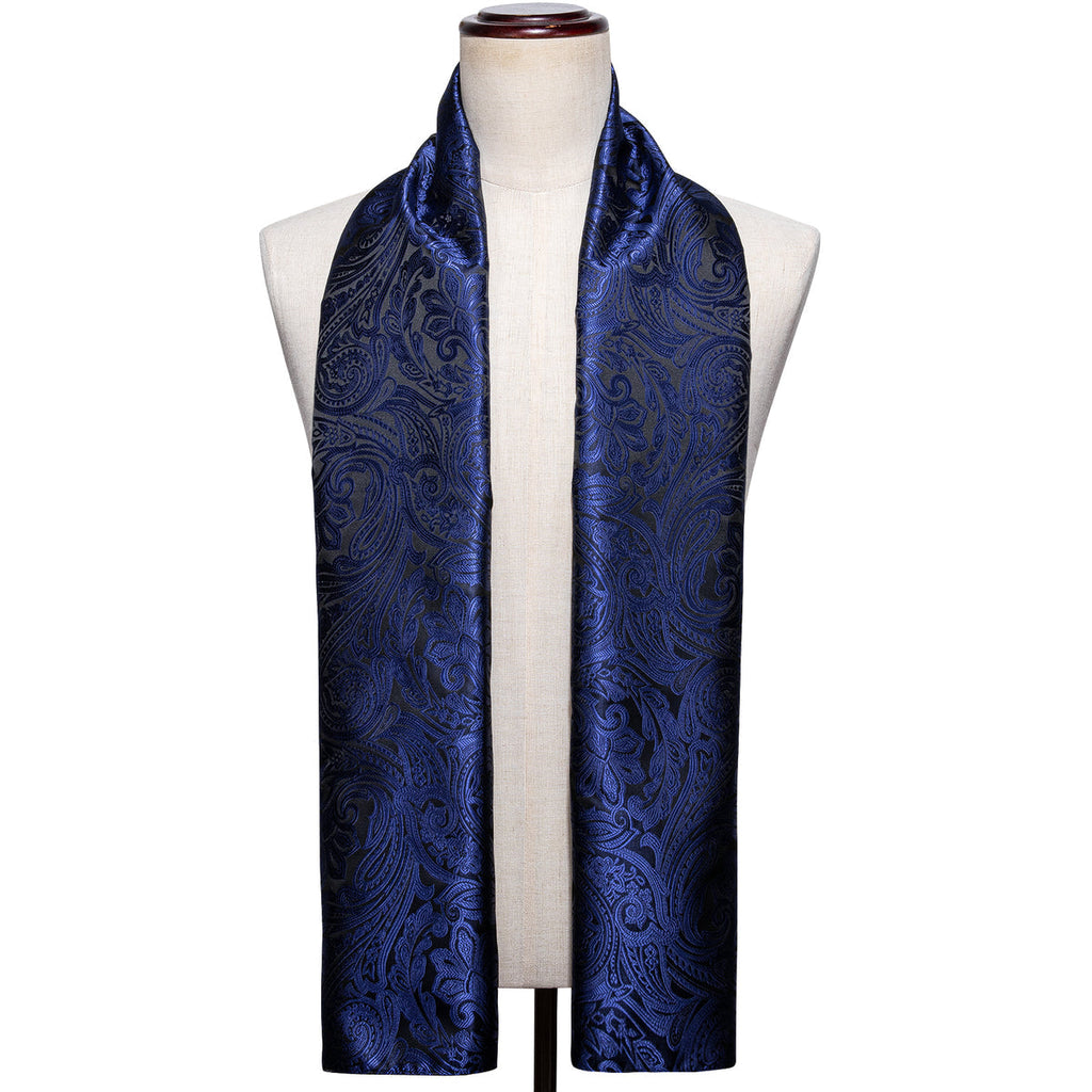 Luxury Blue Floral Silk Scarf - GentCrest - View 4