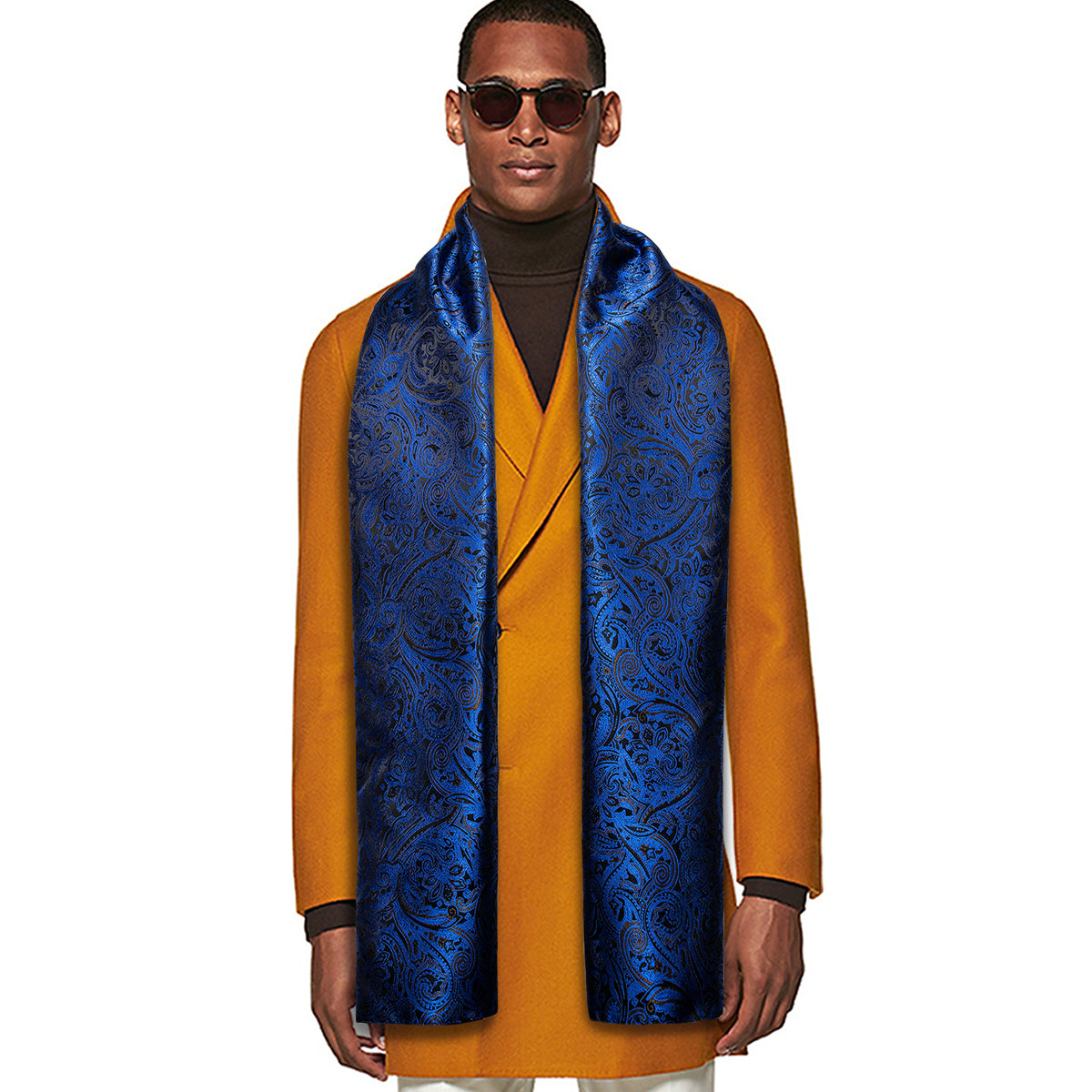 Luxury Blue Black Floral WInter Silk Scarf - GentCrest