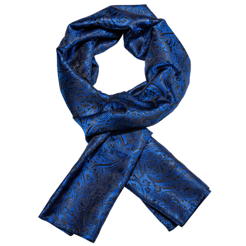 Luxury Blue Black Floral WInter Silk Scarf - GentCrest - View 2