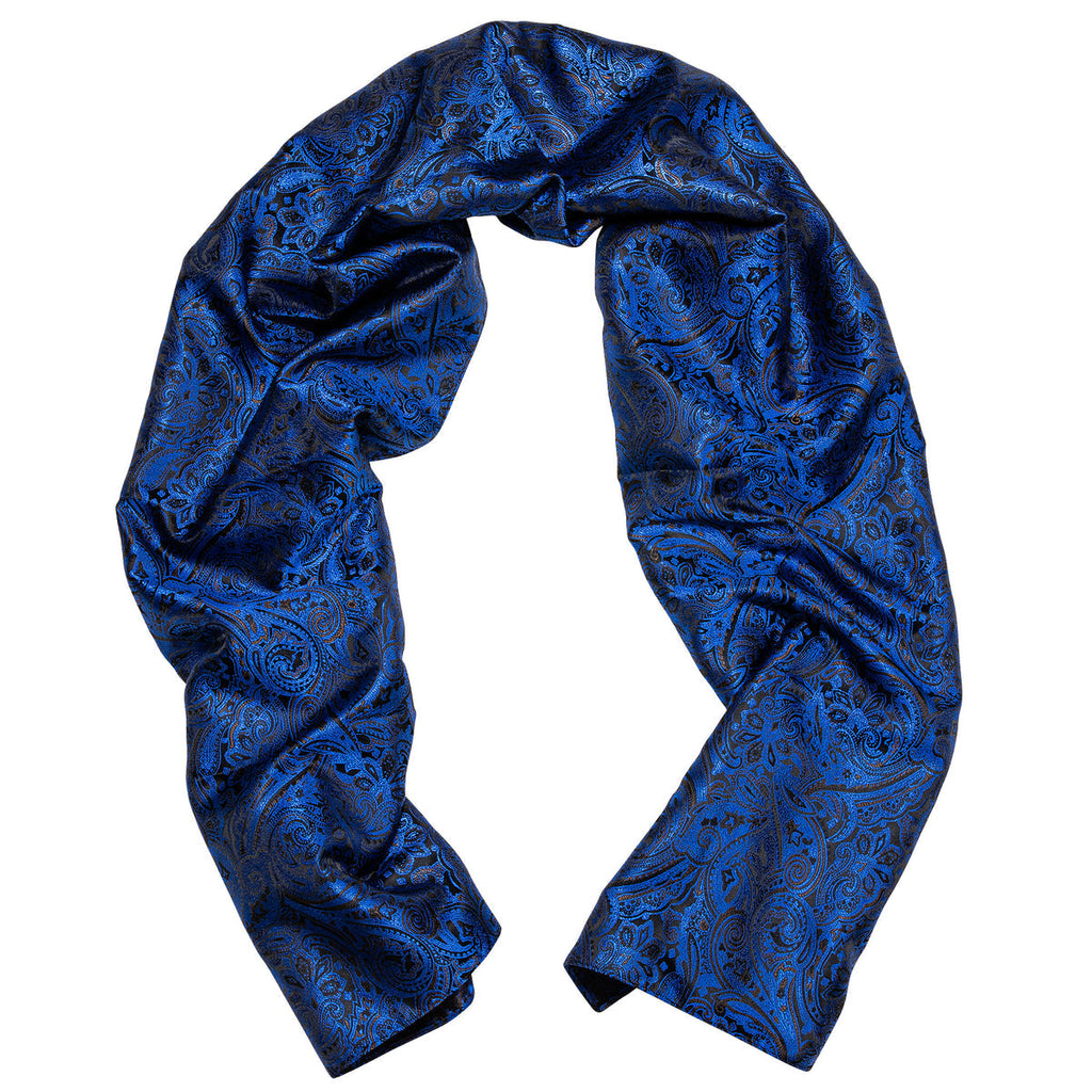 Luxury Blue Black Floral WInter Silk Scarf - GentCrest - View 3