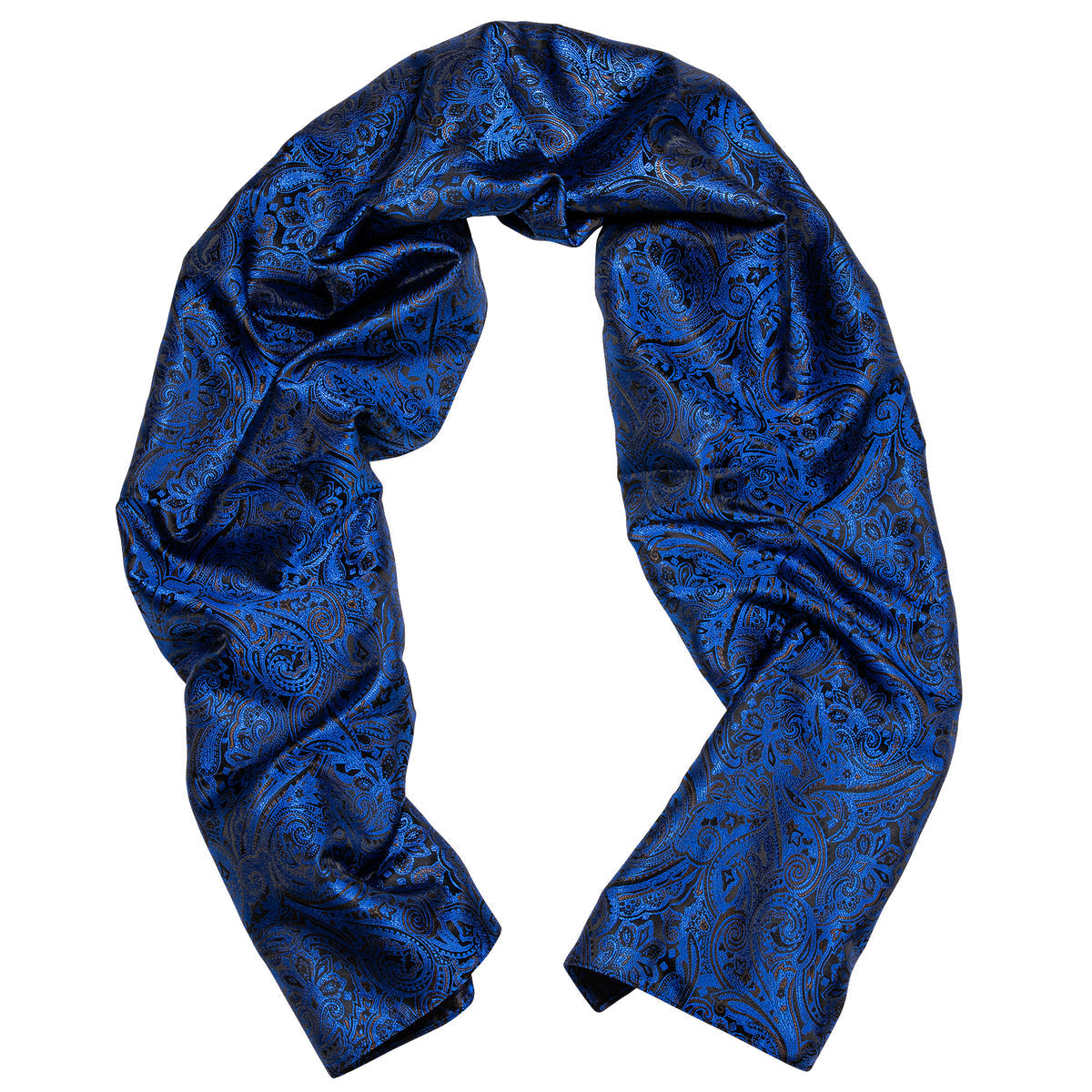 Luxury Blue Black Floral WInter Silk Scarf - GentCrest - View 3