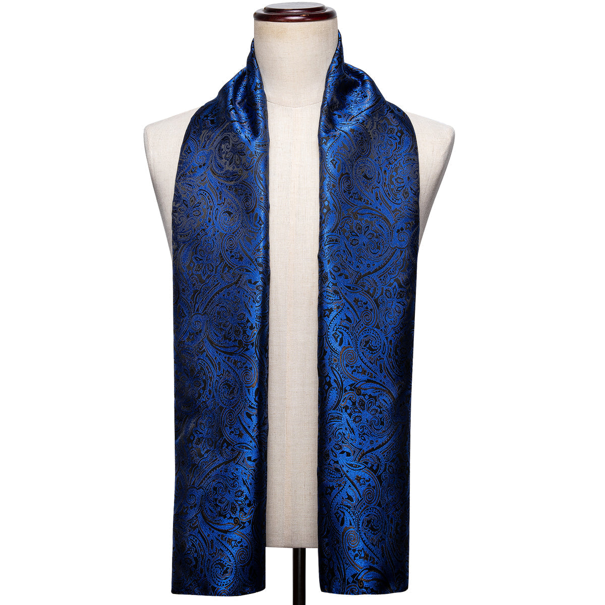 Luxury Blue Black Floral WInter Silk Scarf - GentCrest - View 4