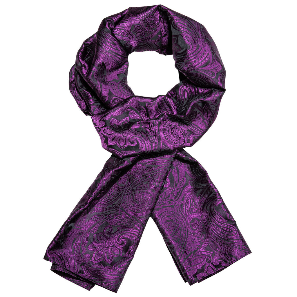 Luxury Purple Black Floral Silk Scarf - GentCrest - View 9