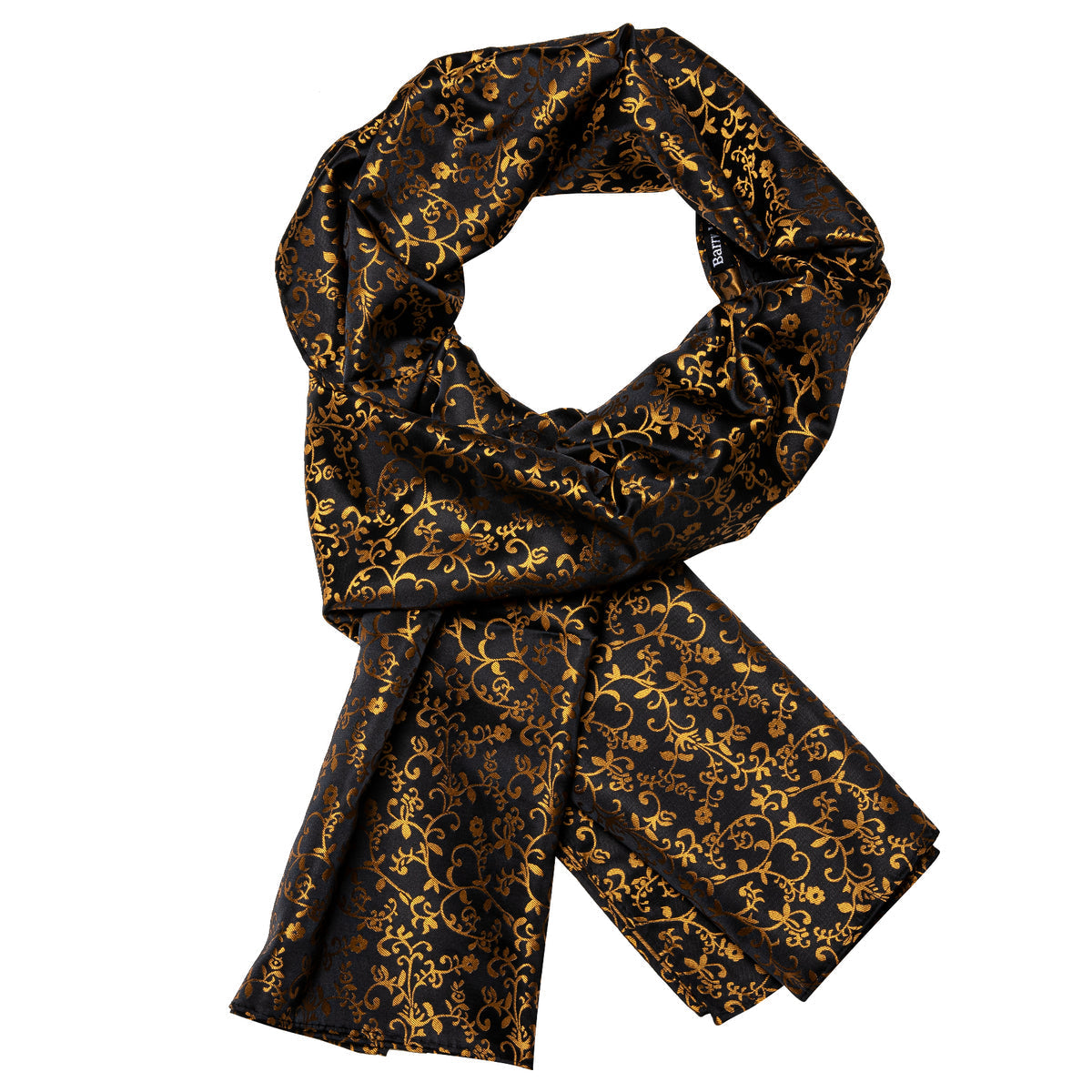 Luxury Black Gold Floral Silk Scarf - GentCrest - View 2