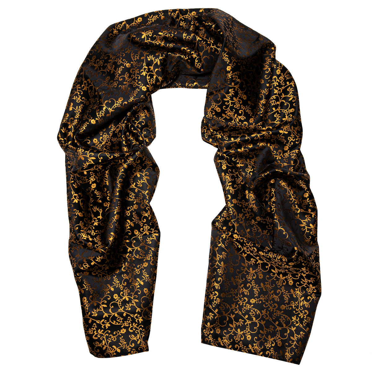 Luxury Black Gold Floral Silk Scarf - GentCrest - View 3
