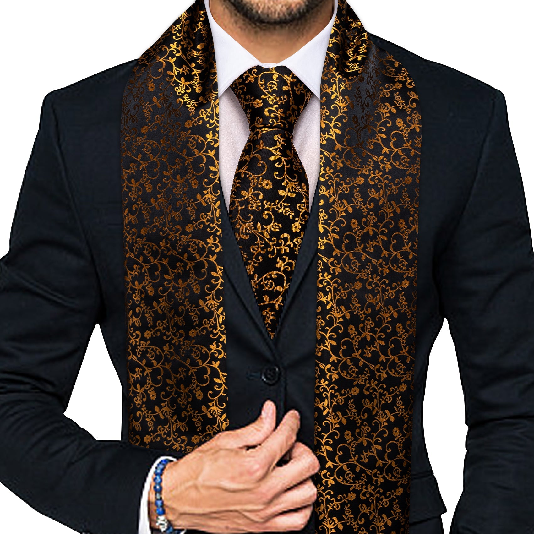 GentCrest Black Floral Men's Scarf - Image 1