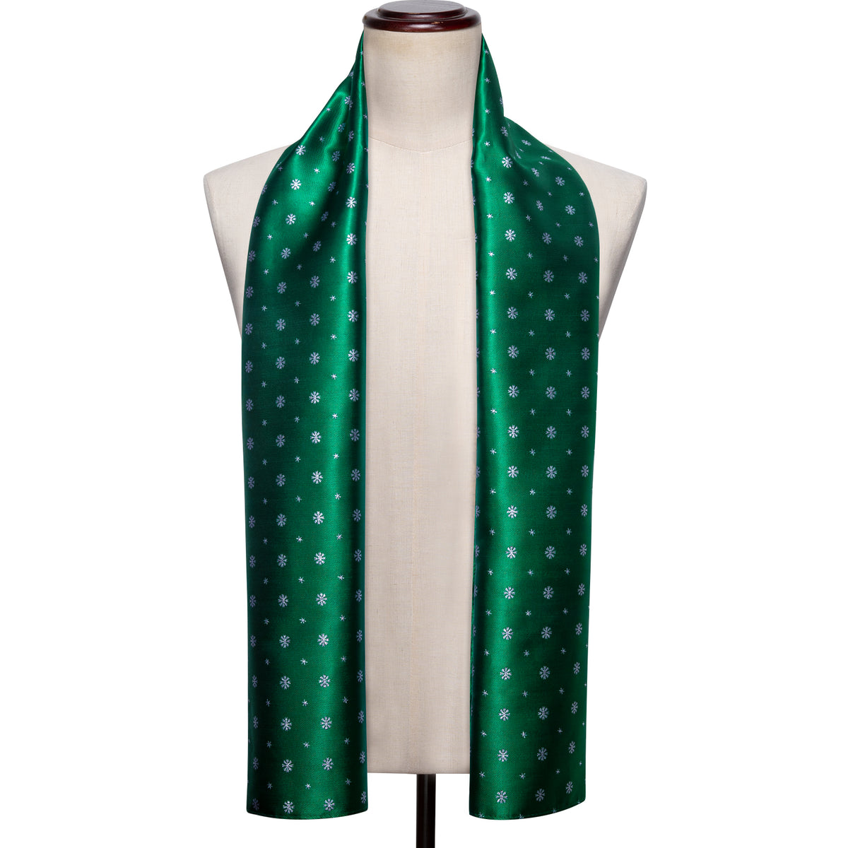 Luxury Green White Snowflake Christmas Silk Scarf - GentCrest - View 2