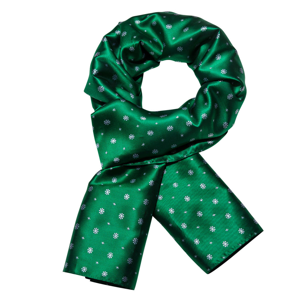 Luxury Green White Snowflake Christmas Silk Scarf - GentCrest - View 3