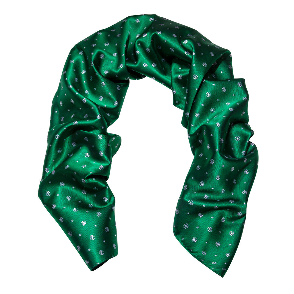 Luxury Green White Snowflake Christmas Silk Scarf - GentCrest - View 4