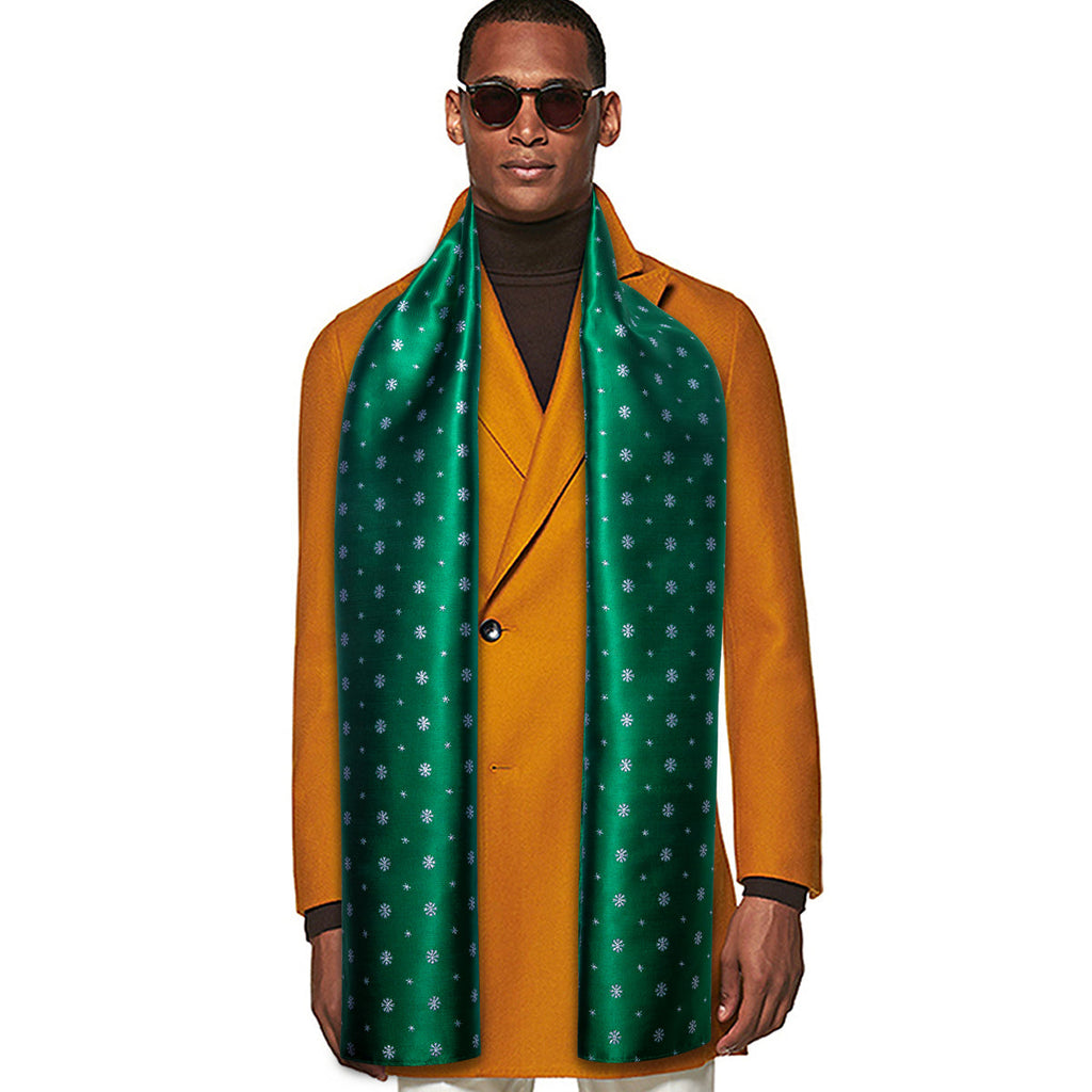 Luxury Green White Snowflake Christmas Silk Scarf - GentCrest