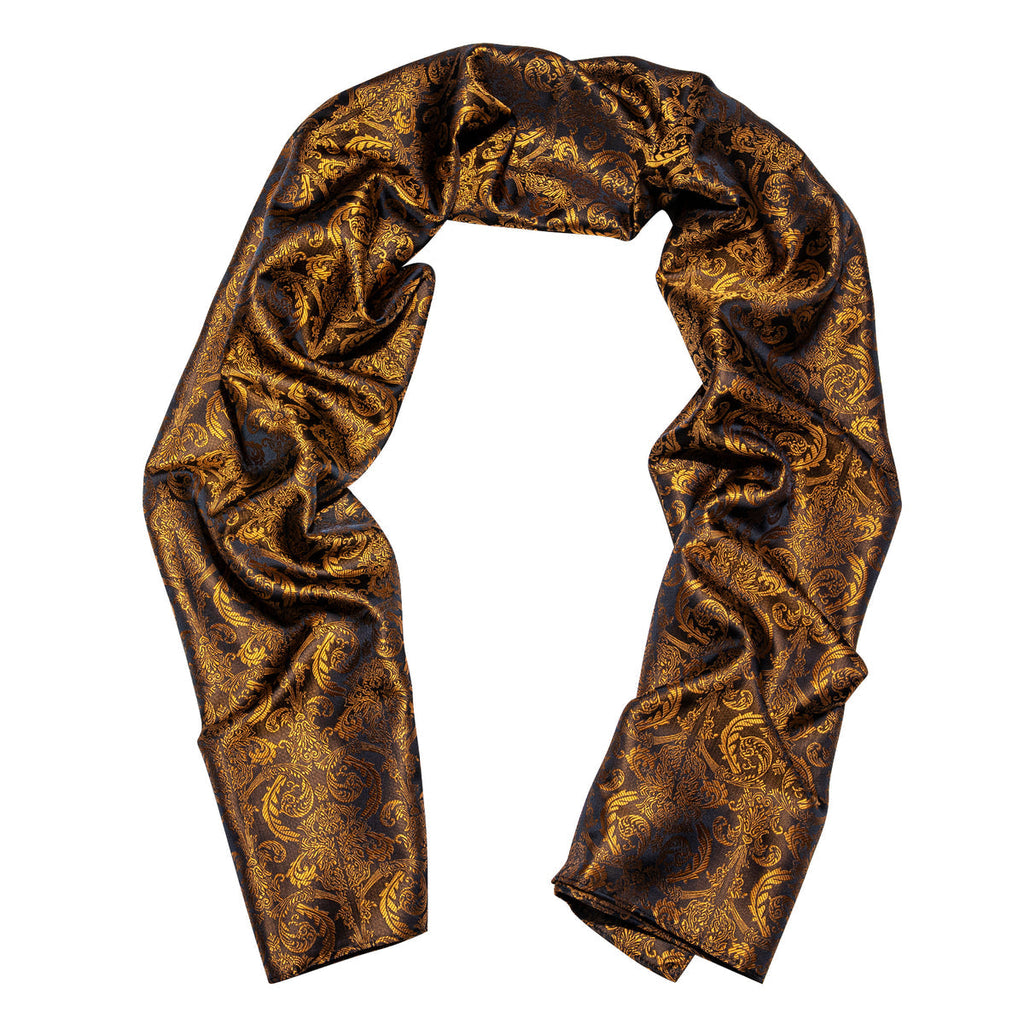 Luxury Black Gold Paisley Silk Scarf - GentCrest - View 4