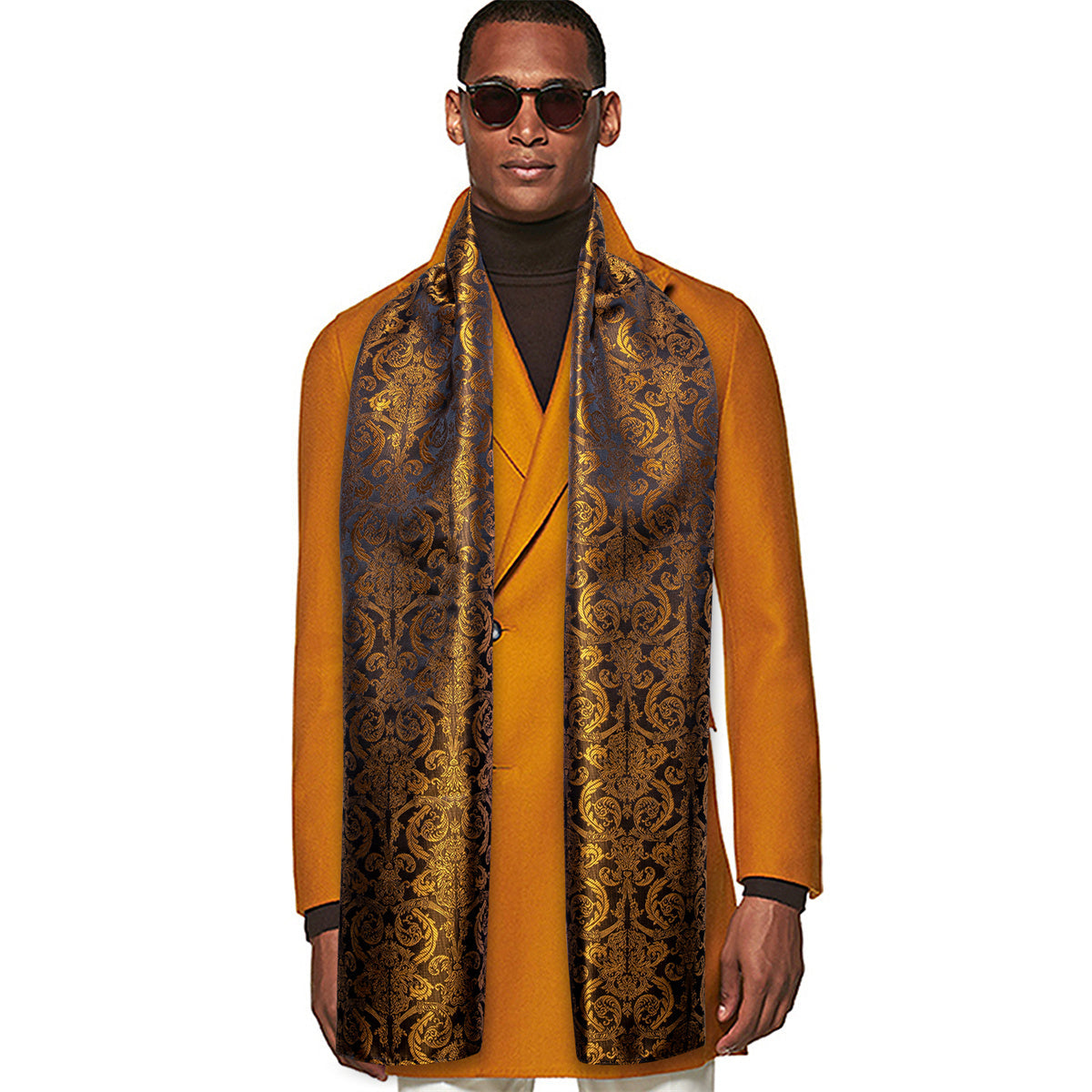 Luxury Black Gold Paisley Silk Scarf - GentCrest