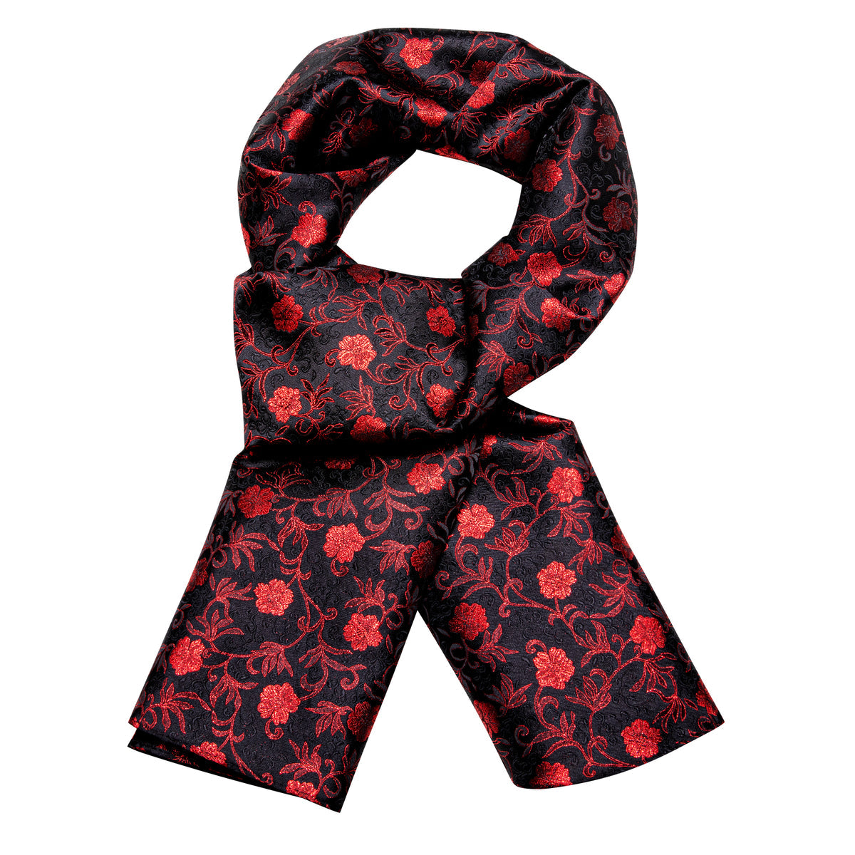 Luxury Black Red Flower Silk Scarf - GentCrest - View 2