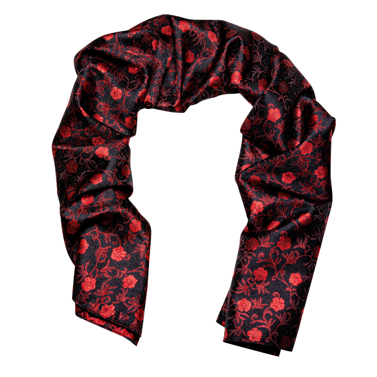 Luxury Black Red Flower Silk Scarf - GentCrest - View 4