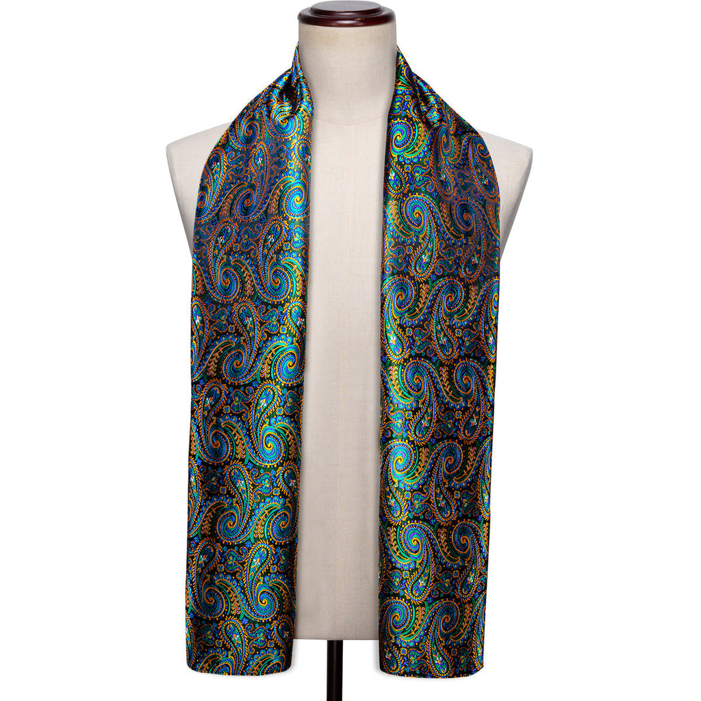 Teal Blue Brown Paisley Silk Scarf - GentCrest - View 2