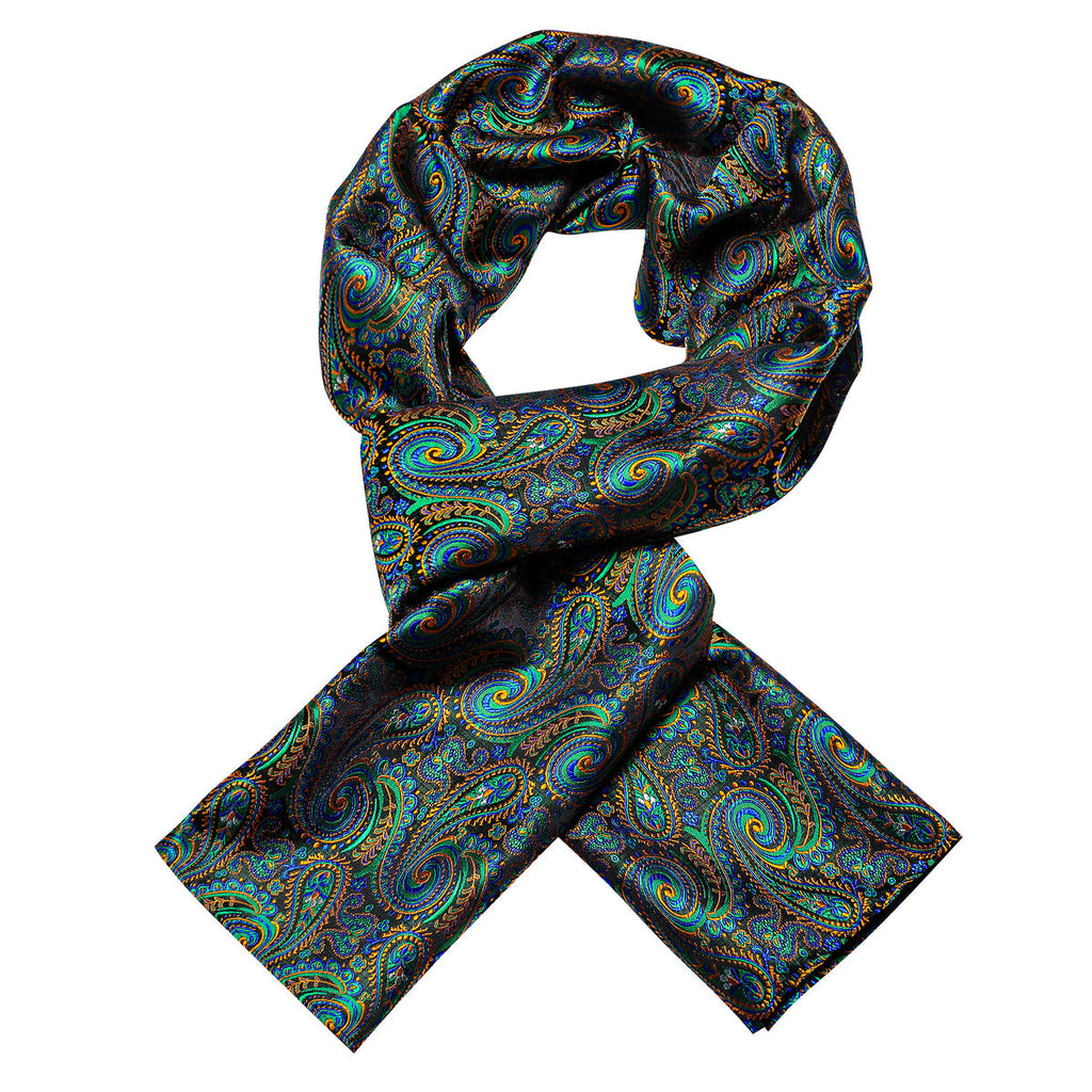 Teal Blue Brown Paisley Silk Scarf - GentCrest - View 3