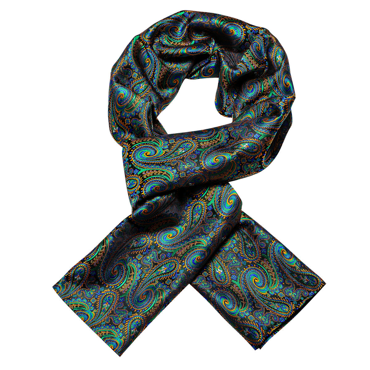 Teal Blue Brown Paisley Silk Scarf - GentCrest - View 3