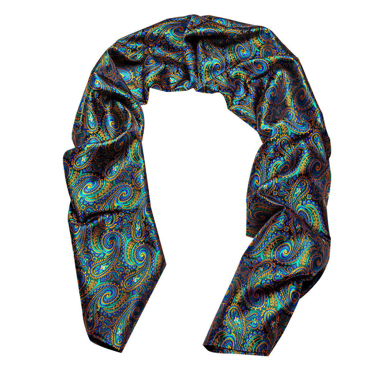 Teal Blue Brown Paisley Silk Scarf - GentCrest - View 4