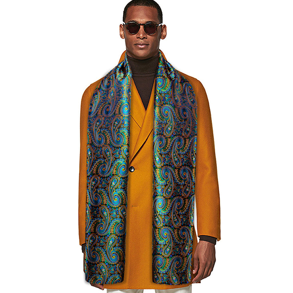 Teal Blue Brown Paisley Silk Scarf - GentCrest