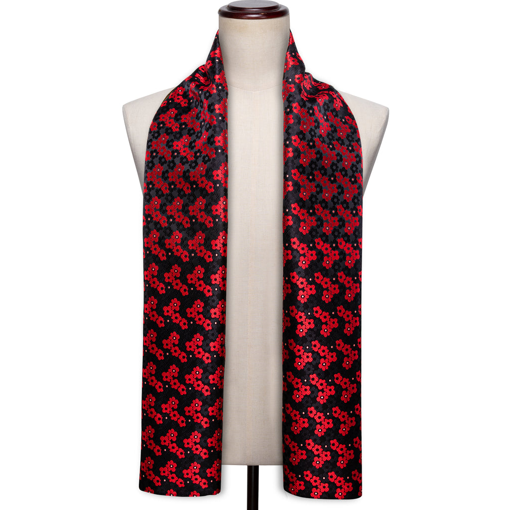 Red Black Small Flower Silk Scarf - GentCrest - View 2