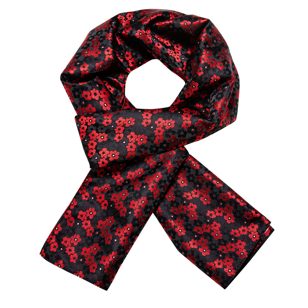 Red Black Small Flower Silk Scarf - GentCrest - View 3