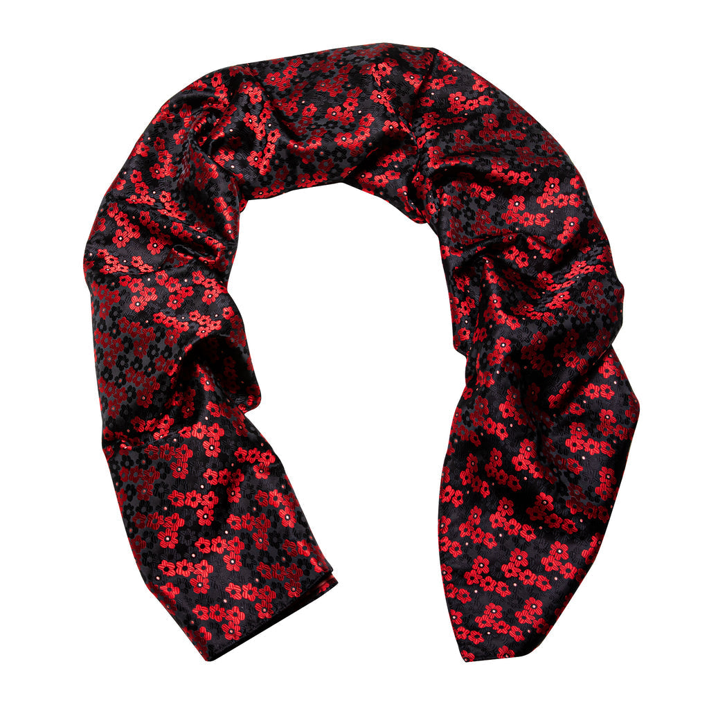 Red Black Small Flower Silk Scarf - GentCrest - View 4