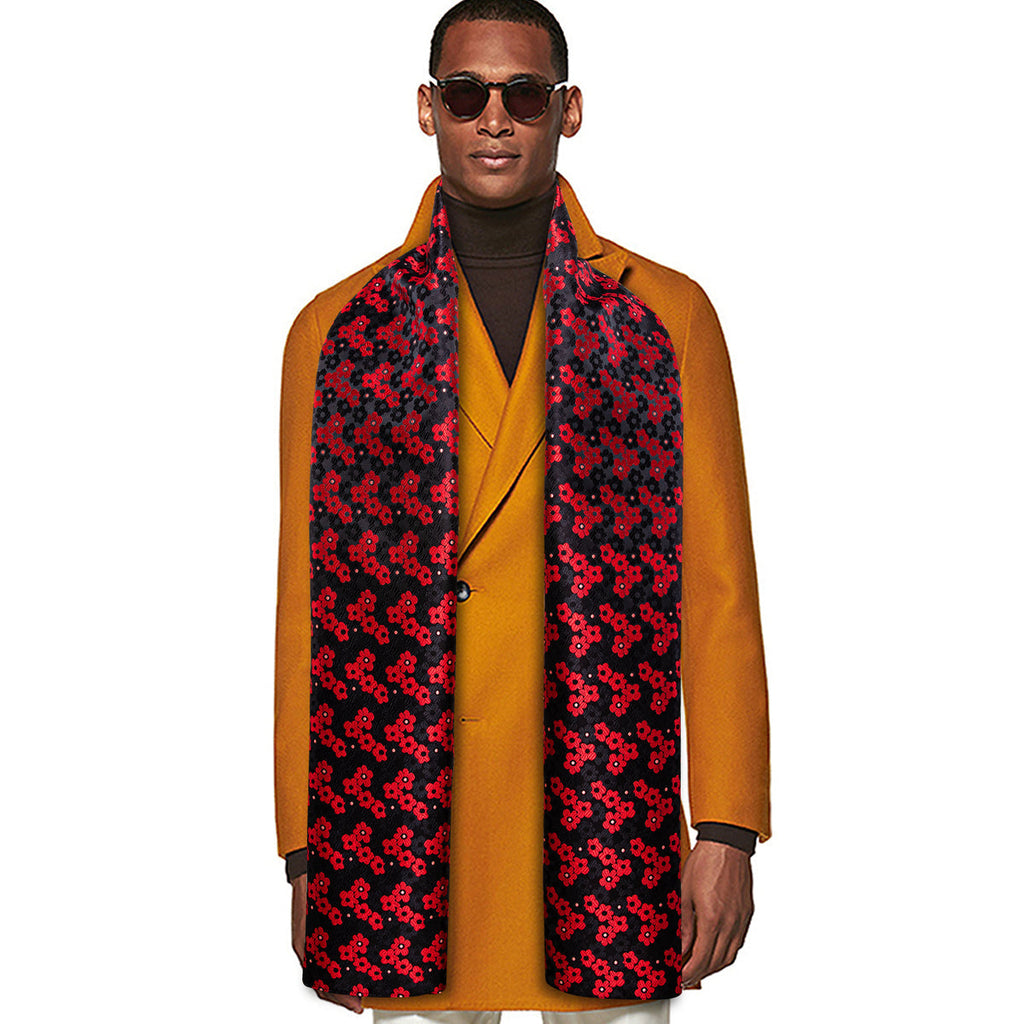 Red Black Small Flower Silk Scarf - GentCrest