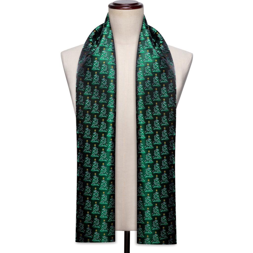 Green Christmas Tree Pattern Silk Scarf - GentCrest - View 2