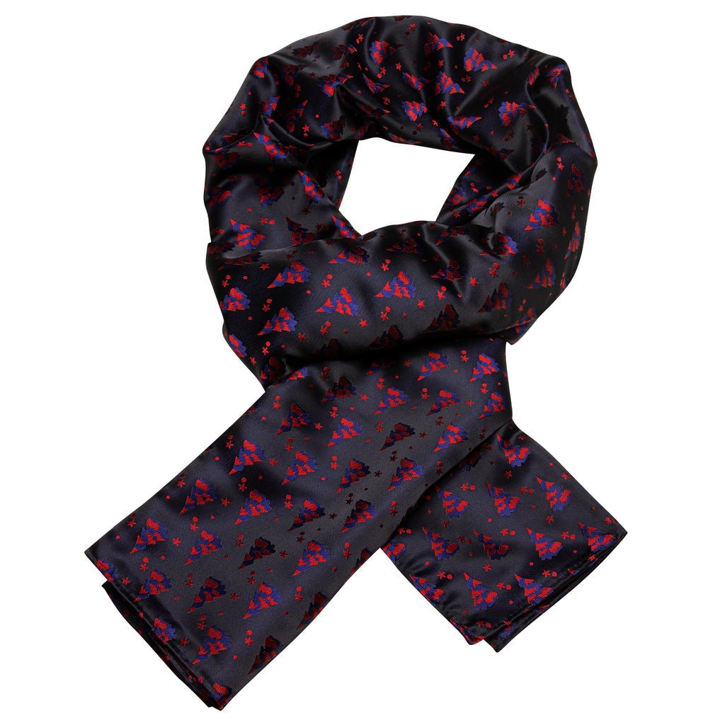 Festival Black Blue Christmas Tree Pattern Silk Scarf - GentCrest - View 3