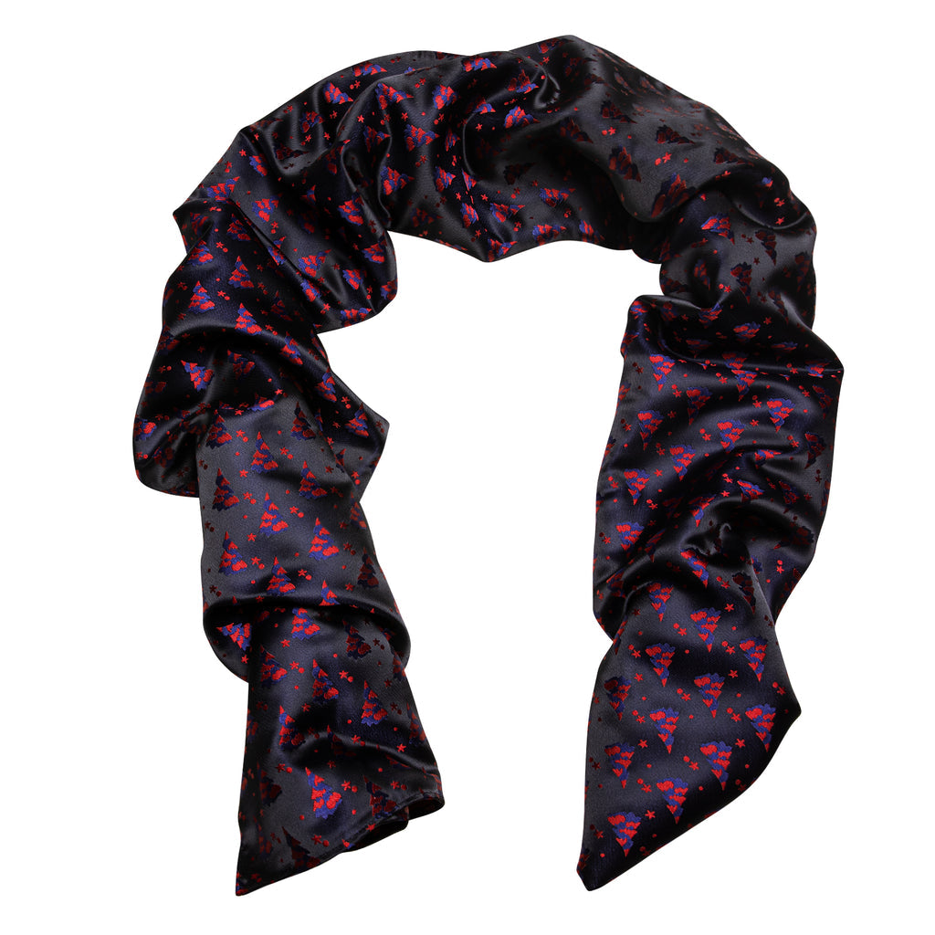 Festival Black Blue Christmas Tree Pattern Silk Scarf - GentCrest - View 4