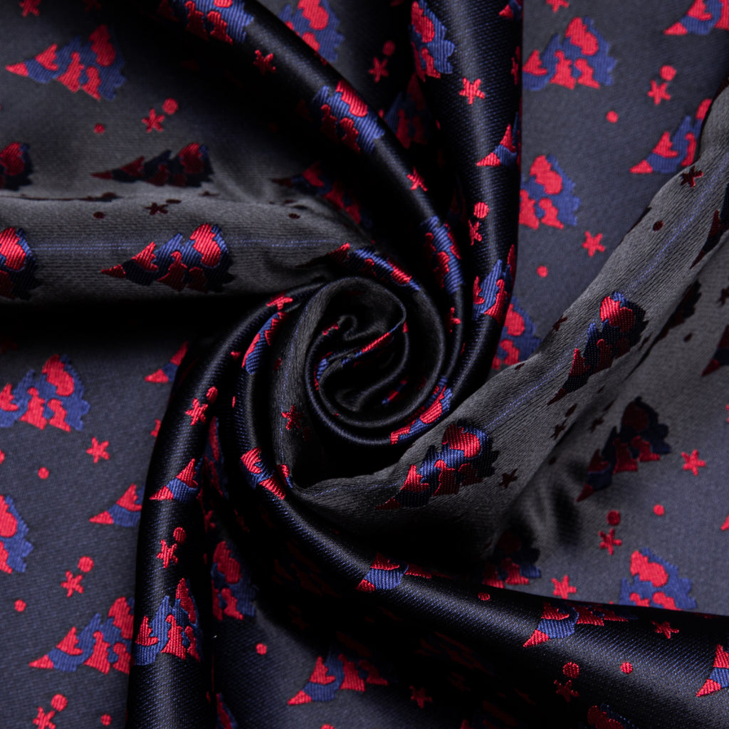 Festival Black Blue Christmas Tree Pattern Silk Scarf - GentCrest - View 5