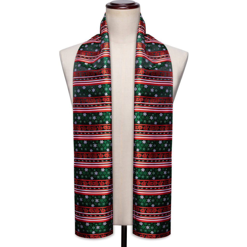 Green Red Christmas Snowflake Pattern Silk Scarf - GentCrest - View 2