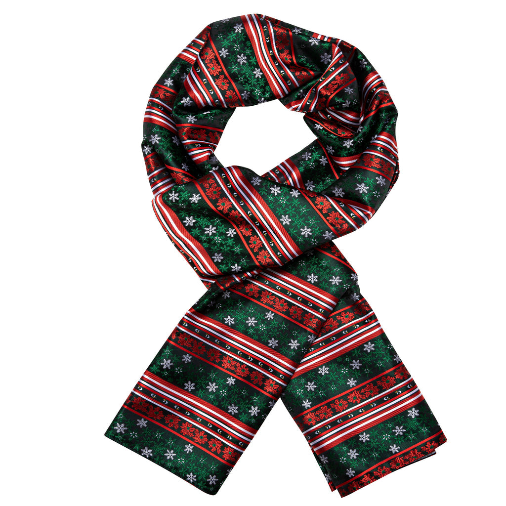 Green Red Christmas Snowflake Pattern Silk Scarf - GentCrest - View 3
