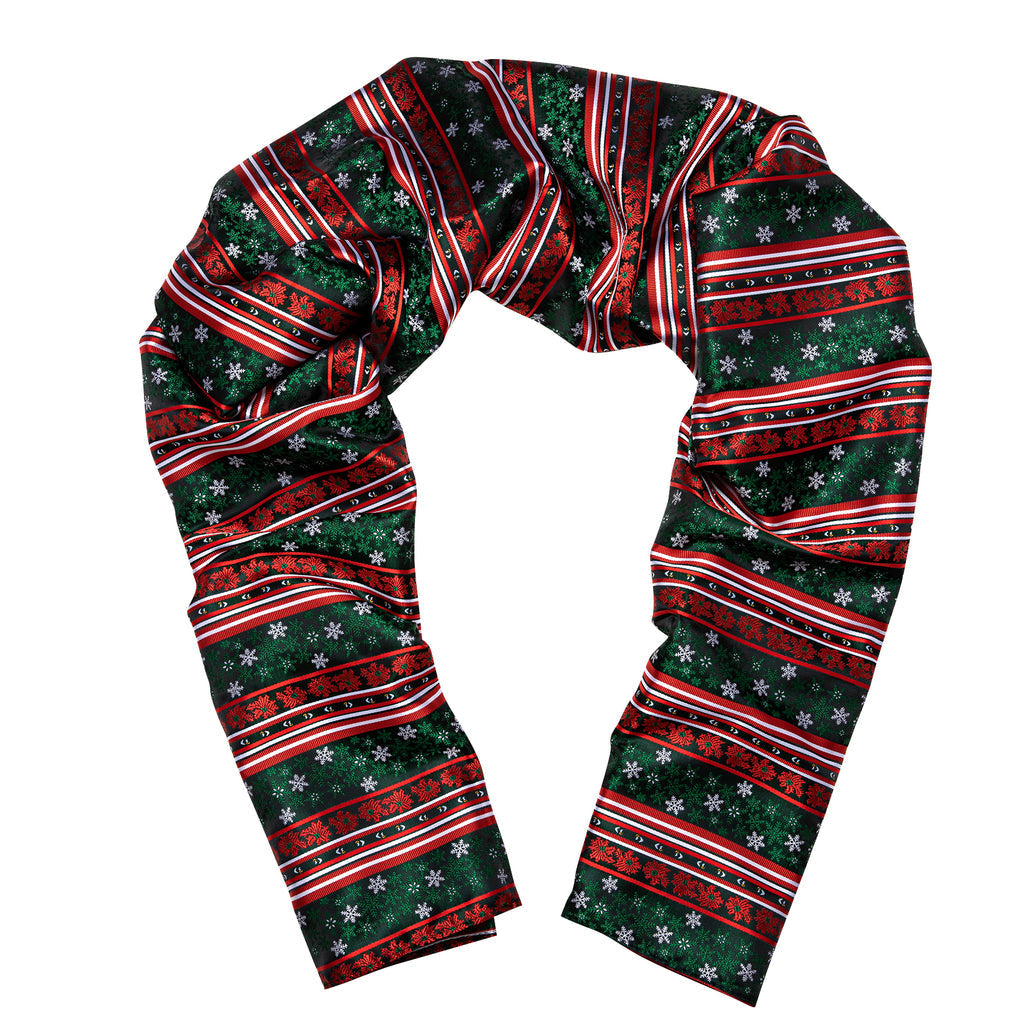 Green Red Christmas Snowflake Pattern Silk Scarf - GentCrest - View 4