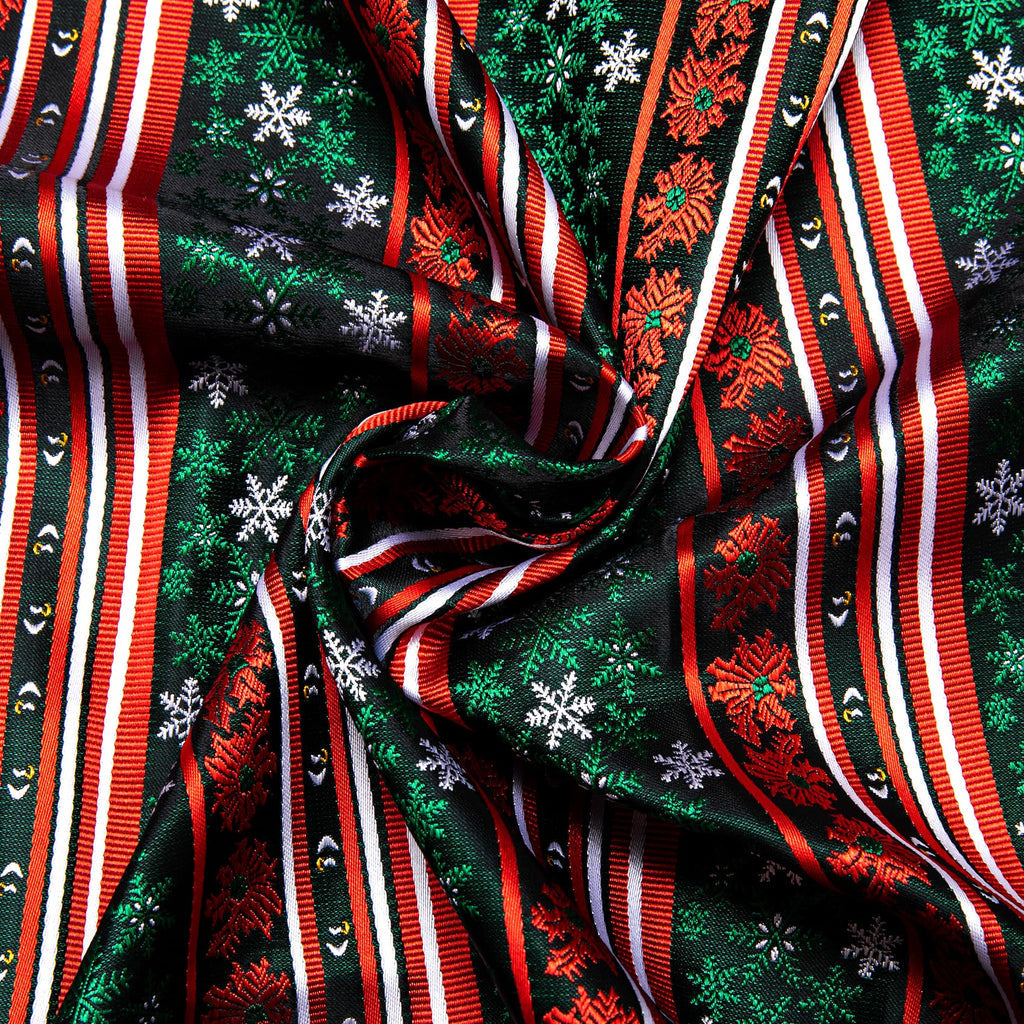 Green Red Christmas Snowflake Pattern Silk Scarf - GentCrest - View 5