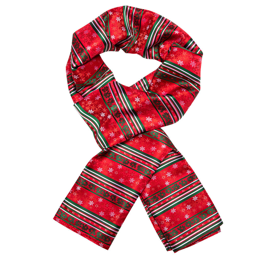 Red and White with Christmas Snowflake Pattern Silk Scarf - GentCrest - View 2