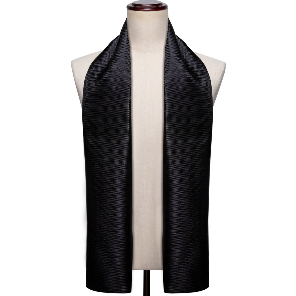 Luxury Black Solid Silk Scarf - GentCrest - View 2